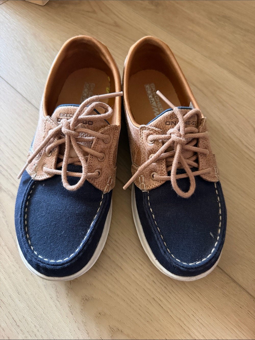 Skechers Navy and Tan Canvas Lace-Up Boat Shoes